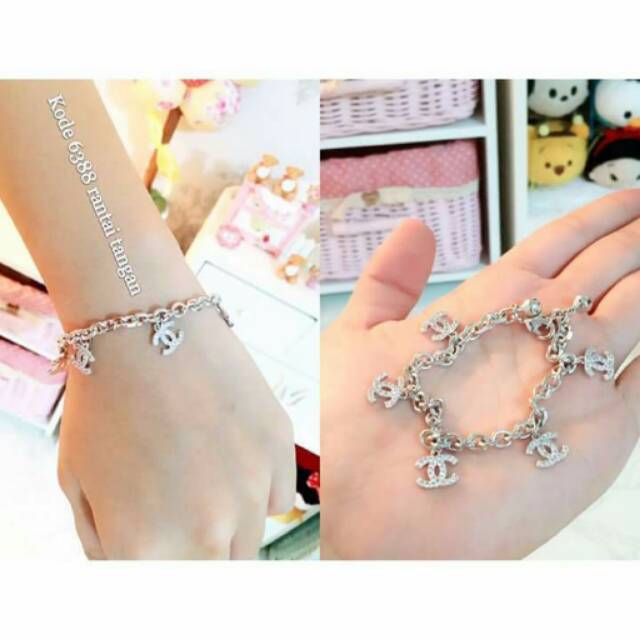 Gelang ceramic chanel rantai full zircon lp 22k