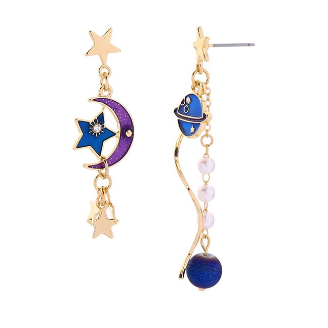 LRC Anting Tusuk Fashion Gold Drop Glazed Asymmetric Pearl Star Earrings D09066