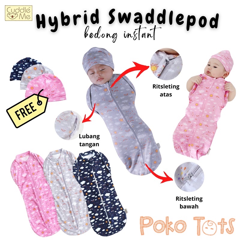 Cuddle Me SwaddlePod + Topi Set Bedong Instan Instant Bayi Modern Praktis CuddleMe Baby Hybrid Swaddle Pod