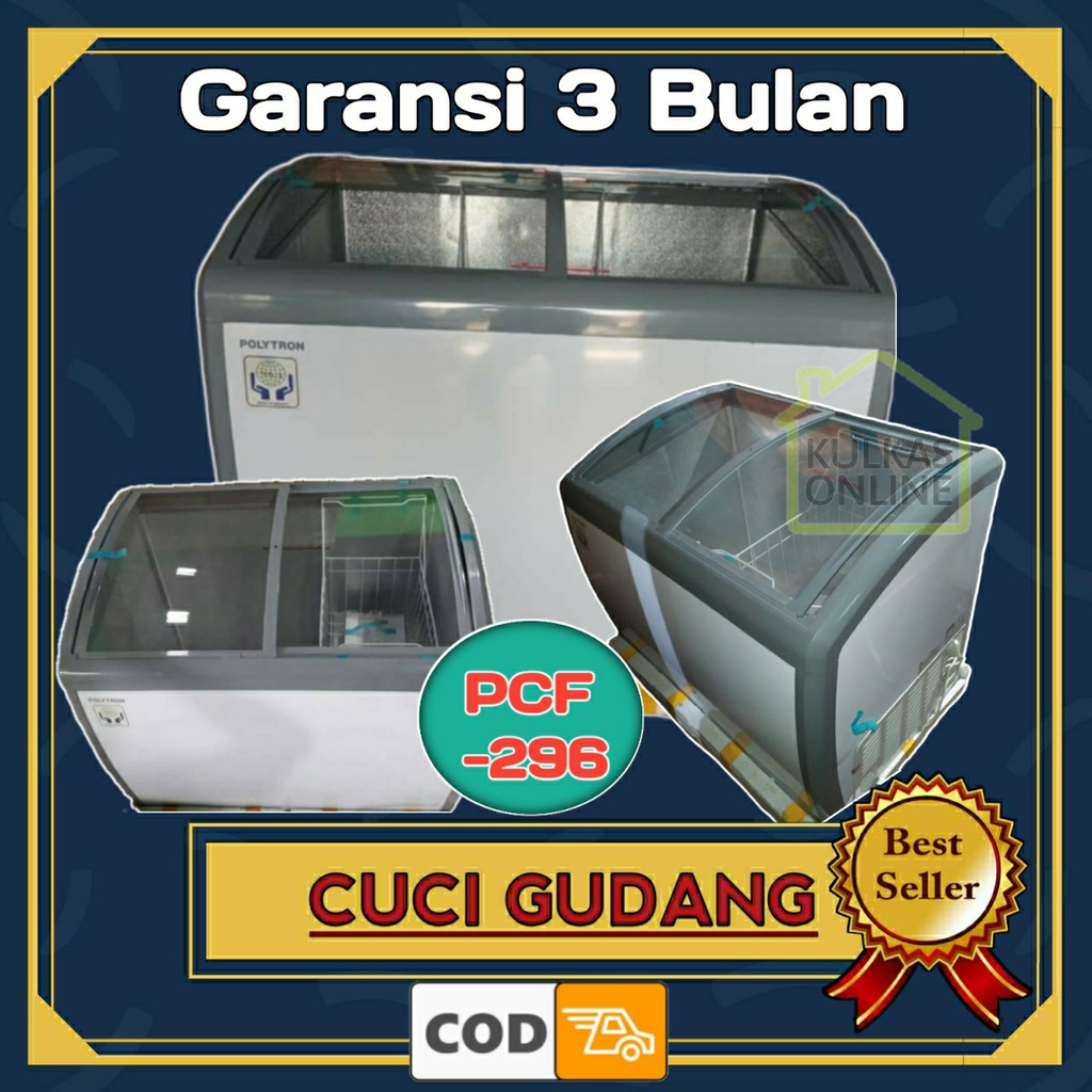 KULKAS FREEZER 300L POLYTRON PCF 296 CHEST FRIZER 300L BARU CUCI GUDANG GARANSI 3 BULAN HARGA PROMO