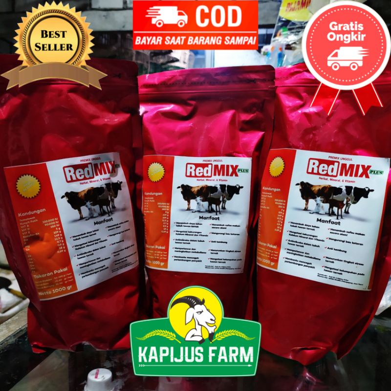 Premix Unggul Redmix Plus Vitamin Herbal dan Mineral Sapi Kambing Domba