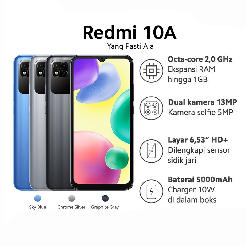 Handphone Xiaomi Redmi 10A 3/32GB - Redmi 10A 3GB 32GB Garansi Resmi