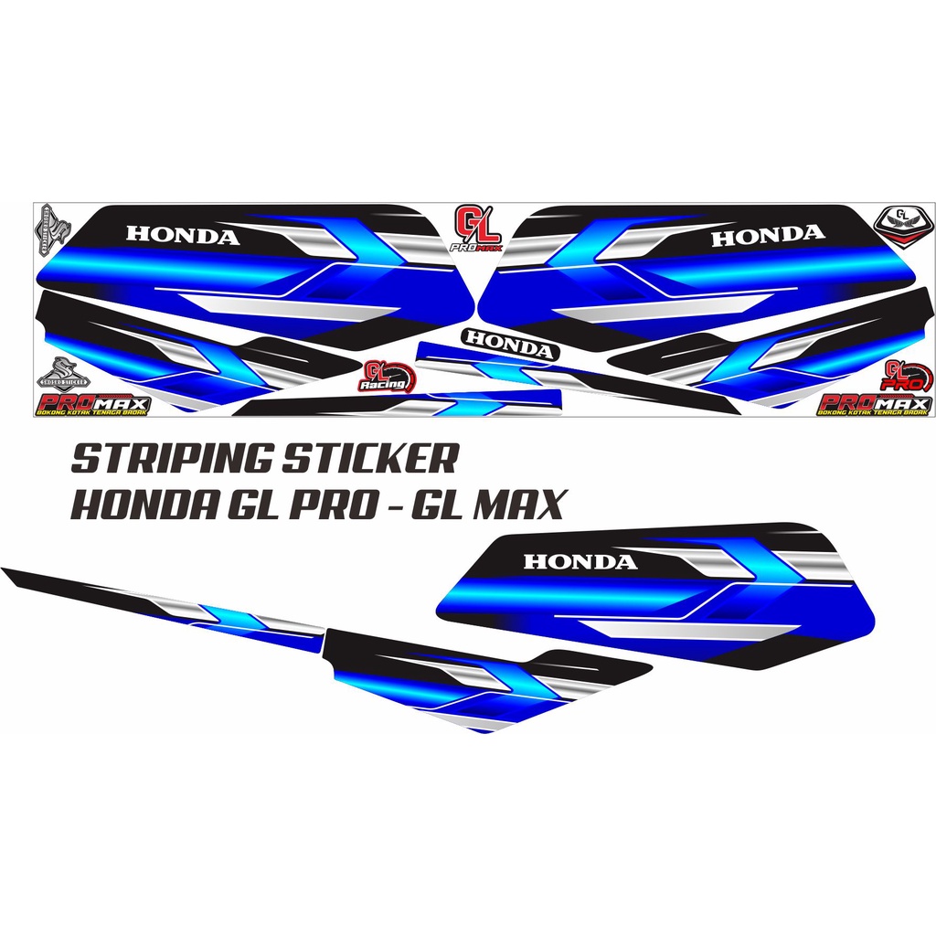 VARIASI STIKER STRIPING VARIASI MOTOR HONDA GL PRO GL MAX VARIASI MOTIF BIRU HITAM SILVER BARU STIKE