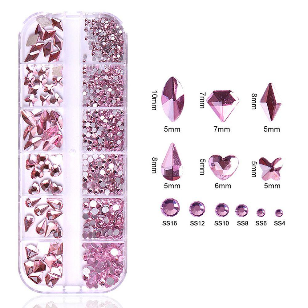 Agustina Nail Art Dekorasi Merah 12grid/kotak Biru 3D Warna-Warni Bor Kuku DIY Shiny Glitter Perhiasan Bulat Manik-Manik Flatback Berlian Imitasi