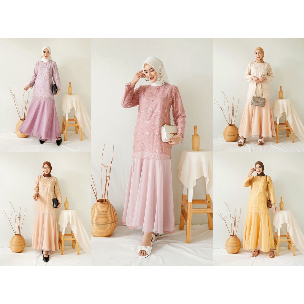 (SALE) Maxi Dress Pesta Kondangan Brukat Tile SABRINA Jumbo / Gamis Brokat Tille Baju Lebaran Terbar