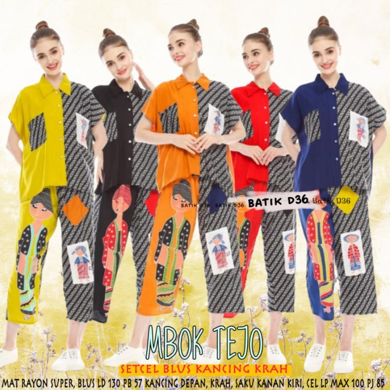 Setelan wanita kekinian murah terlaris trendy jumbo baru celana halus blus Batik parang adem kulot m