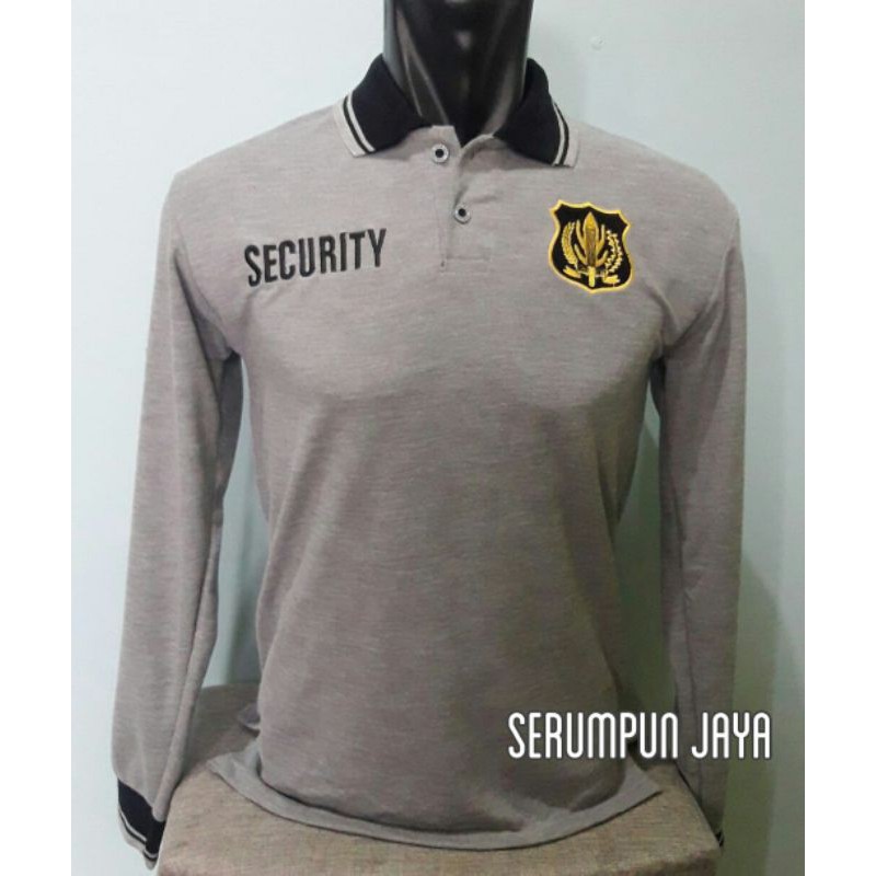 KAOS SECURITY ABU LENGAN PANJANG - KAOS KERAH SECURITY ABU LOGO KUNING PANJANG FULL BORDIR