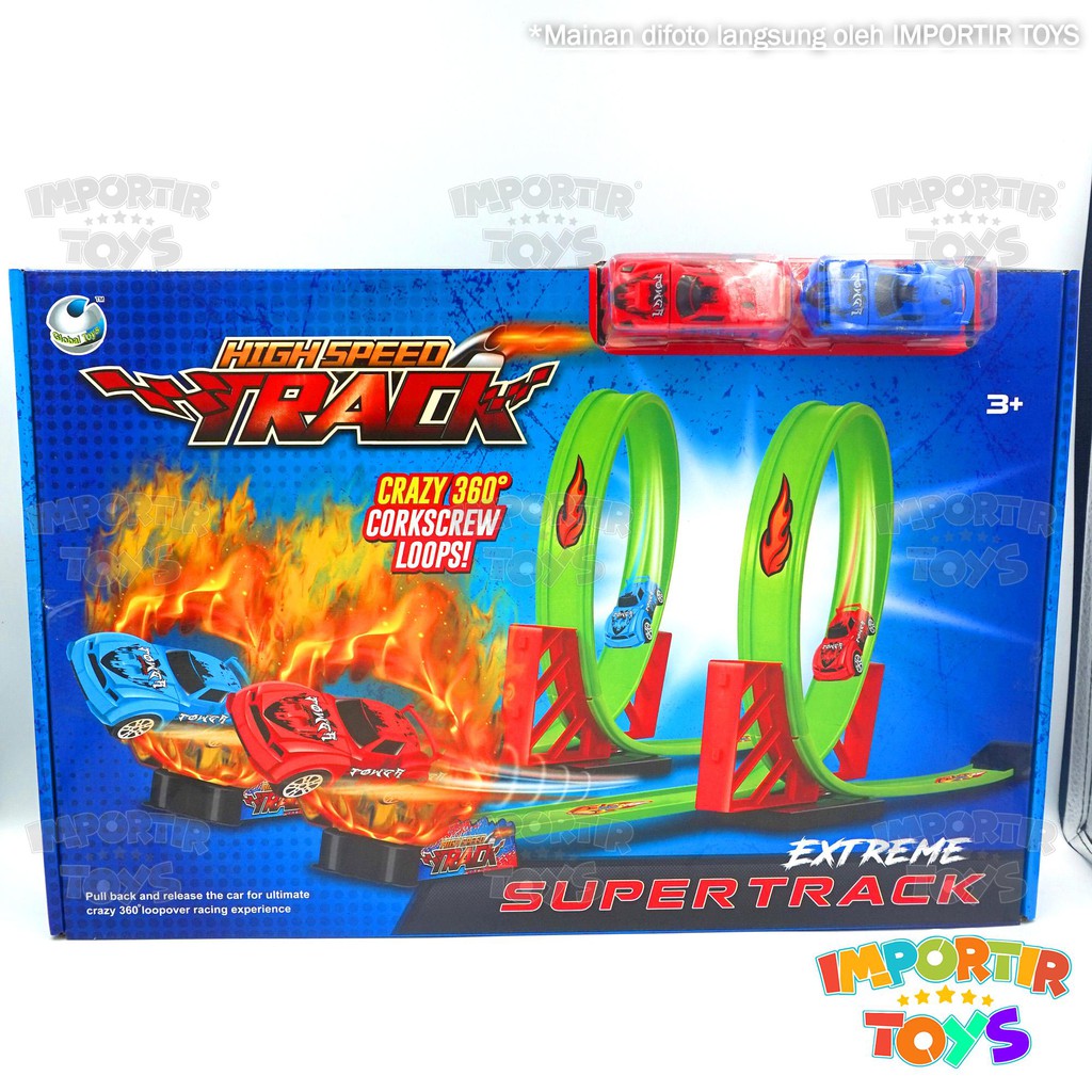 Dual HotWheels Salto Track Mainan MOBIL Anak 2 SET &quot;PUTAR 360&quot; (HIGH SPEED TRACK)