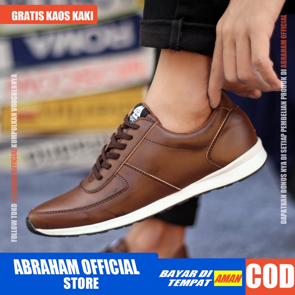 ABRAHAM Sepatu Casual Sneakers Tali Hitam Kerja Pria