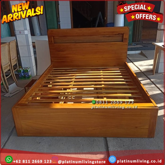 Tempat Tidur Jati Minimalis 3 Laci 180x200, Dipan Laci Serbaguna Platinumliving Furniture Indonesia