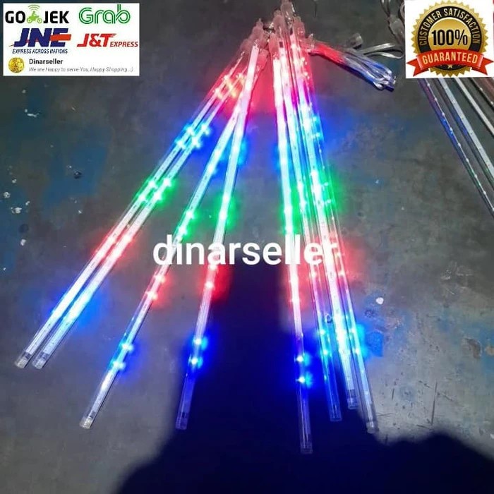 LAMPU METEOR LED RGB PANJANG 50CM 8 BATANG (7 MODE KEDIP)