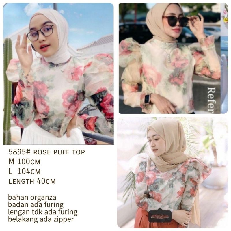 MDLV ~ 5895 ROSE PUFF CROP BLOUSE KOREA TERBARU BLOUSE WANITA BLOUSE PREMIUM IMPORT FASHION IMPORT