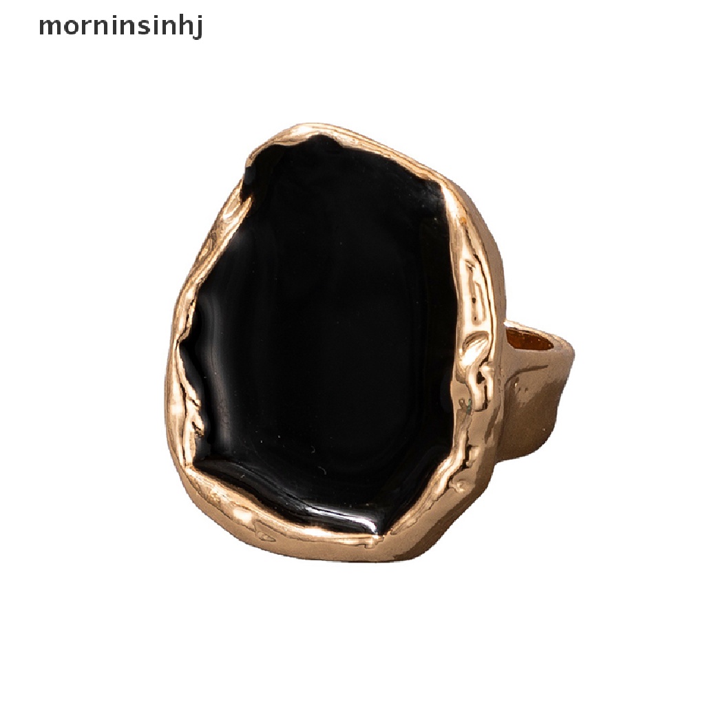 Mor Cincin Gaya Gothic Bohemia Hias Batu Hitam Besar Untuk Priawanita