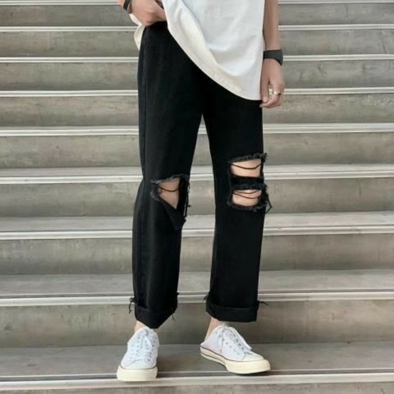 CELANA SOBEK PRIA RIPPED JEANS STANDAR BASIC REGULER ROBEK 27-38