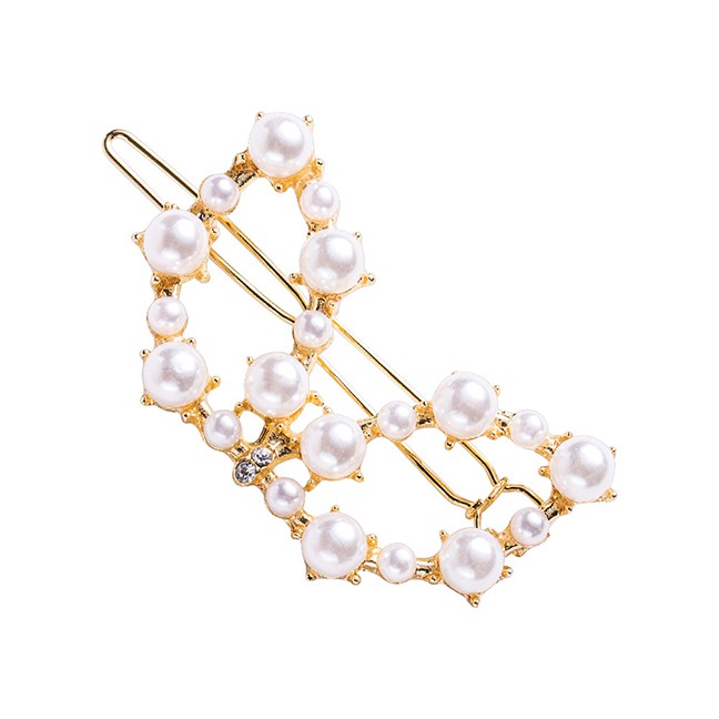 LRC Jepit Rambut Fashion Gold Geometric Pearl Hairpin F51591