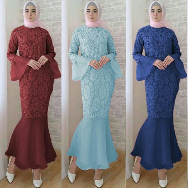 KC- Mermaid maxi / Maxi organdi dress duyung / Maxi dress muslim wanita kekinian / Gamis Duyung brukat Murah