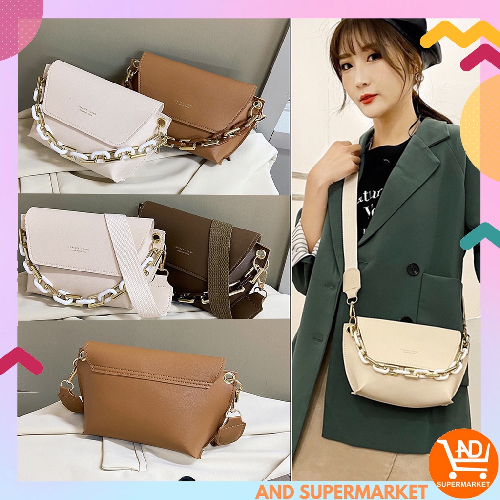 AND COD T210 Tas Slempang Fashion Wanita Style Korea Bahan Kulit PU Dengan Tali Rantai Multifungsi