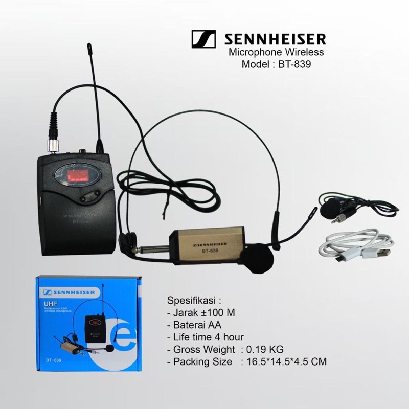 Mic Wireless Sennheiser BT-839 Mic Headset Clip on Single