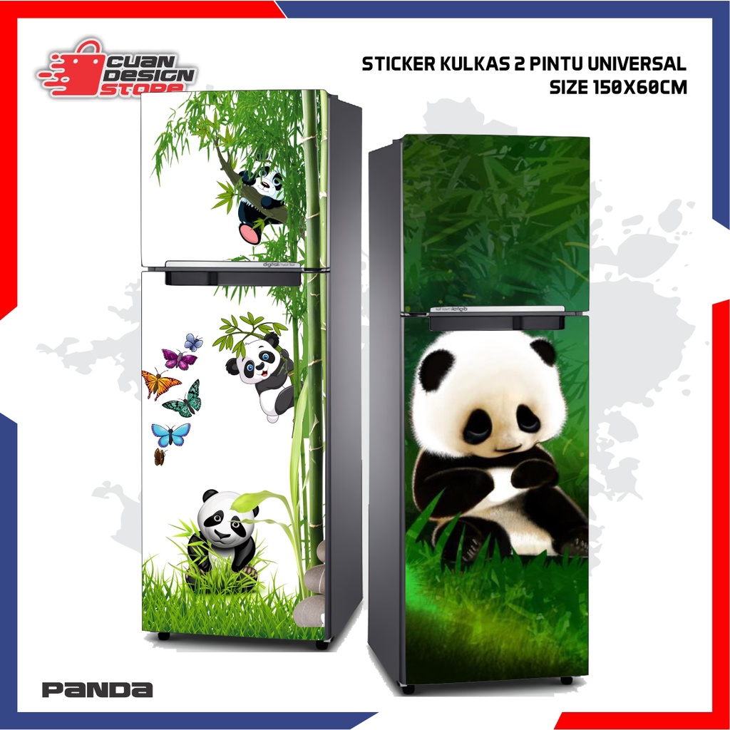 STIKER KULKAS 2 PINTU STICKER MOTIF PANDA LUCU SUDAH DILAPISI ANTI GORES LEM KUAT TAHAN PANAS ANTI A