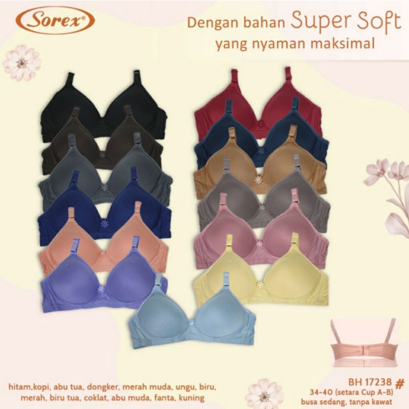 Bra Sorex Cup B Super Soft Size 40, 38, 36, 34 BH Busa Tanpa Kawat / Bra Dewasa BH 17238