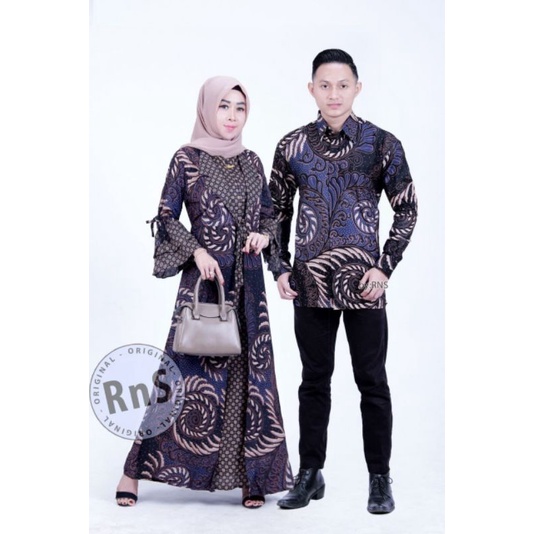 Maura Couple - Sania Ruffle Batik Keluarga Couple Jazy Gamis Syar'i - Gamis Kerah Jazz Motif Puser