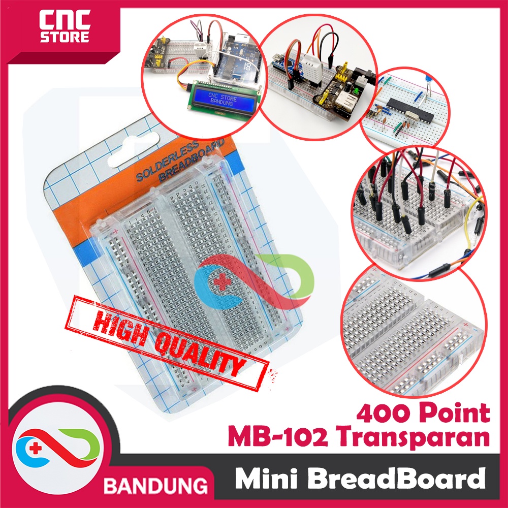 MINI BREADBOARD 400P TRANSPARAN PAPAN PERCOBAAN PROTOBOARD MB-102 DIY