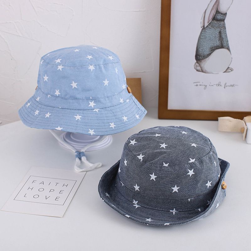 Topi koboy bintang denim bulat bundar bucket hat baby star import