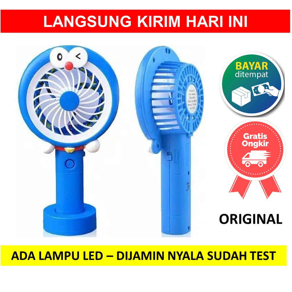 DORAEMON KIPAS ANGIN PORTABLE / STANDING MINI FAN LAMPU LED KARAKTER TANCAP GENGGAM