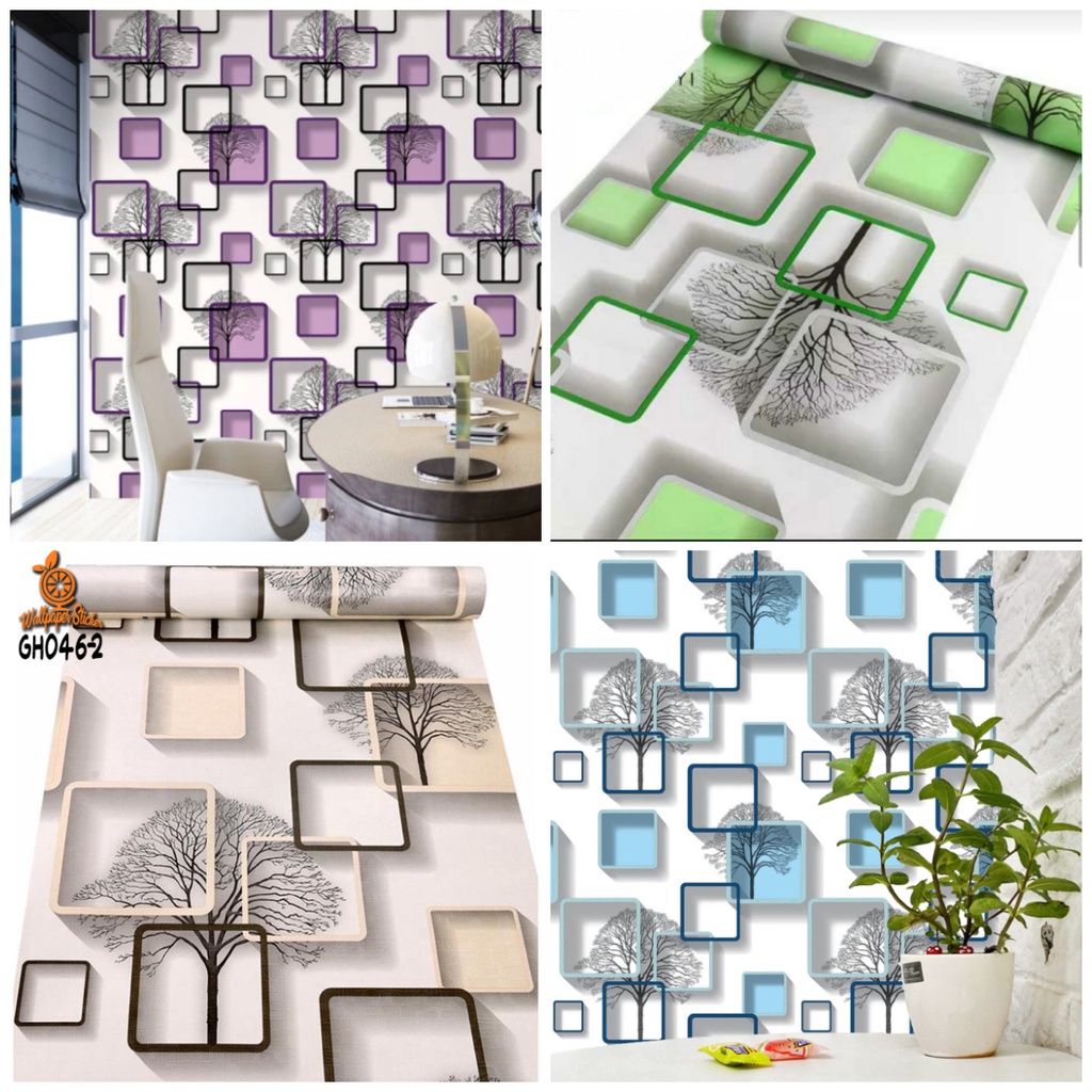 Wallpaper Dinding Motif Wallpaper Stiker Motif KOTAK 3D Ungu GH046 45cmx1m  / Wallpaper Kamar Tidur Aesthetic