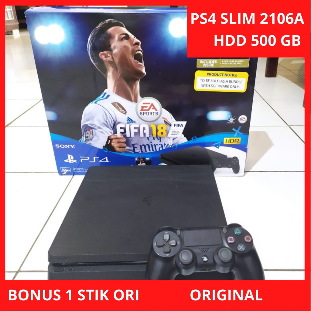 PS4 SLIM SERI 2106A ALL SET BONUS 1 STIK ORI  - ORIGINAL - 500 GB  - JUAL RUGI - 98% GRESS