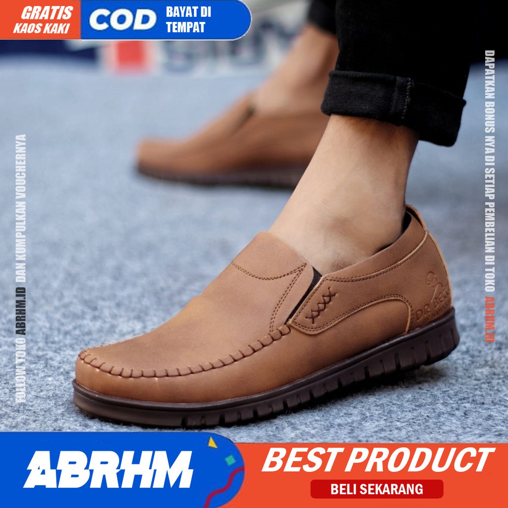 ABRHM x BLENO Sepatu Kasual Pria Sepatu Pria Casual Kulit Pu Ori Sepatu Slop Anti Slip Sepatu Cowo/Cowok Kerja Kantor Semi Formal Kuliah Kondangan Gaya keren Kekinian Murah Terlaris