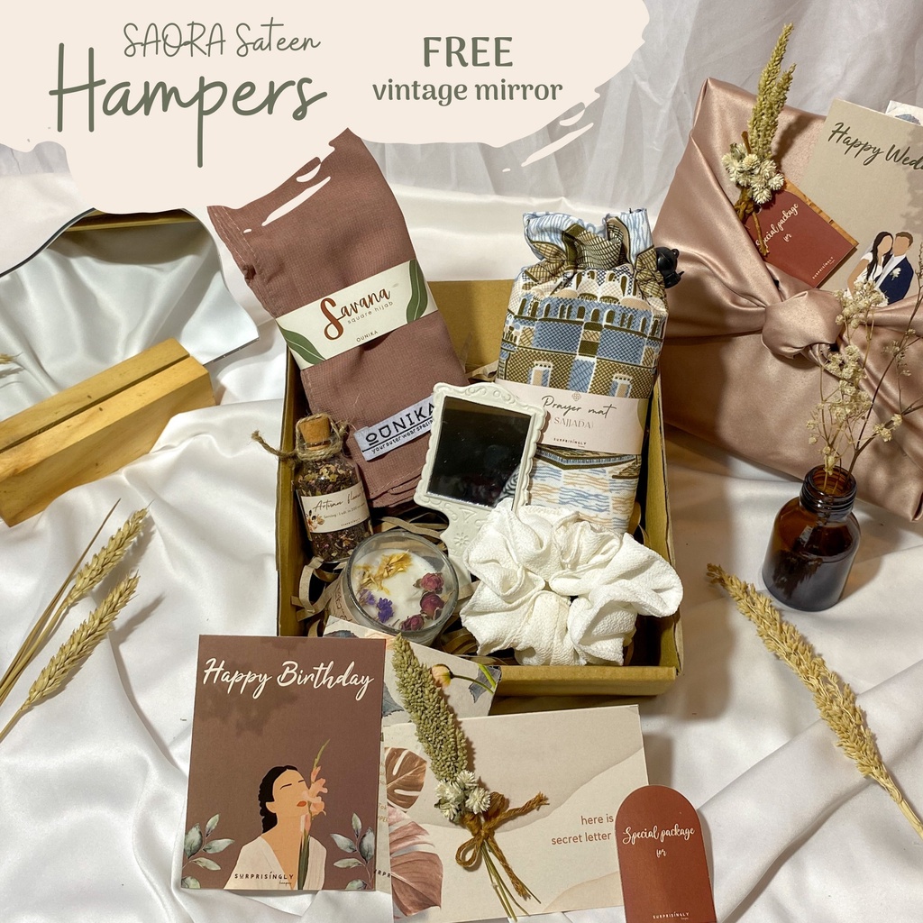 

SAORA Sateen Hampers Gift VALENTINE | birthday wisuda graduation wedding ulang tahun sajadah travel