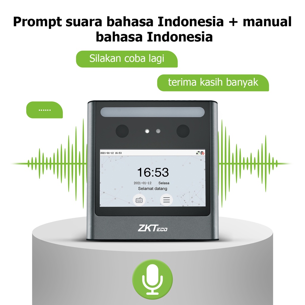 ZKTeco Mesin Absensi Sidik Jari pengenalan wajah notifikasi LINE, Bahasa Indonesia lembar excel SSR  -Eface 10