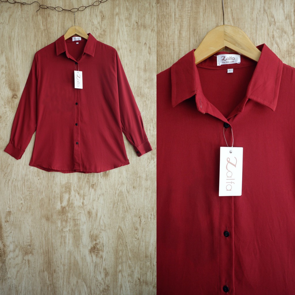 BASIC rayon kemeja by ZALFA OUTFIT-Maroon (R.Twill)