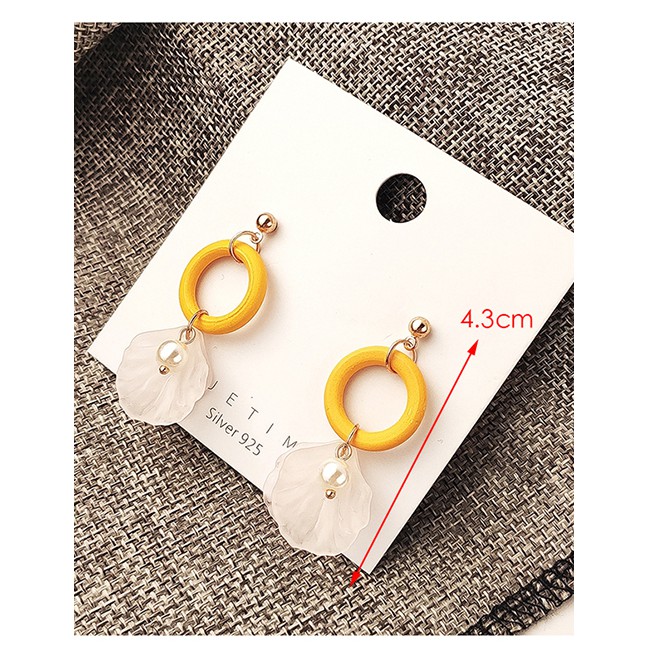 LRC Anting Tusuk Fashion Alloy Scrub Painted Lotus Leaf Earrings Y61870