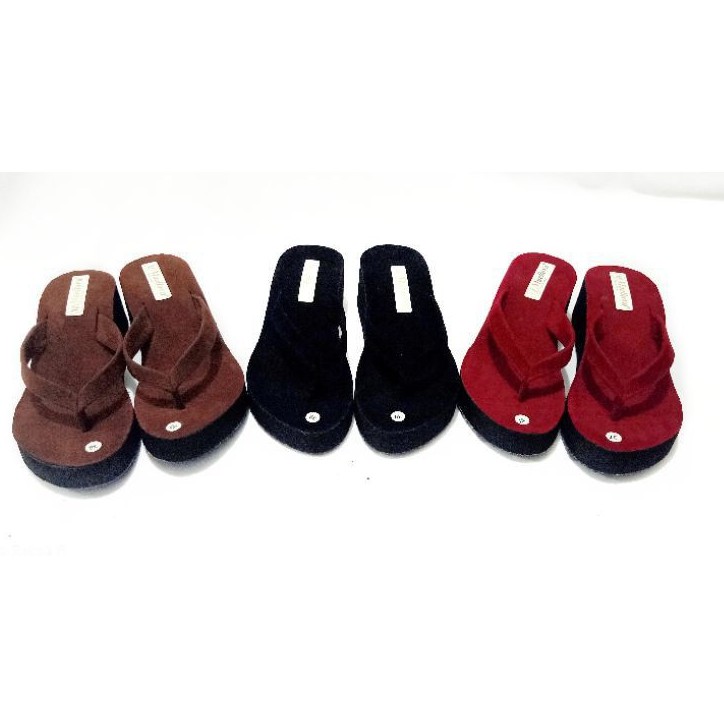 SENDAL WEDGES WANITA BELUDRU SOL KARET - SENDAL JEPIT WANITA - SANDAL SPON WANITA