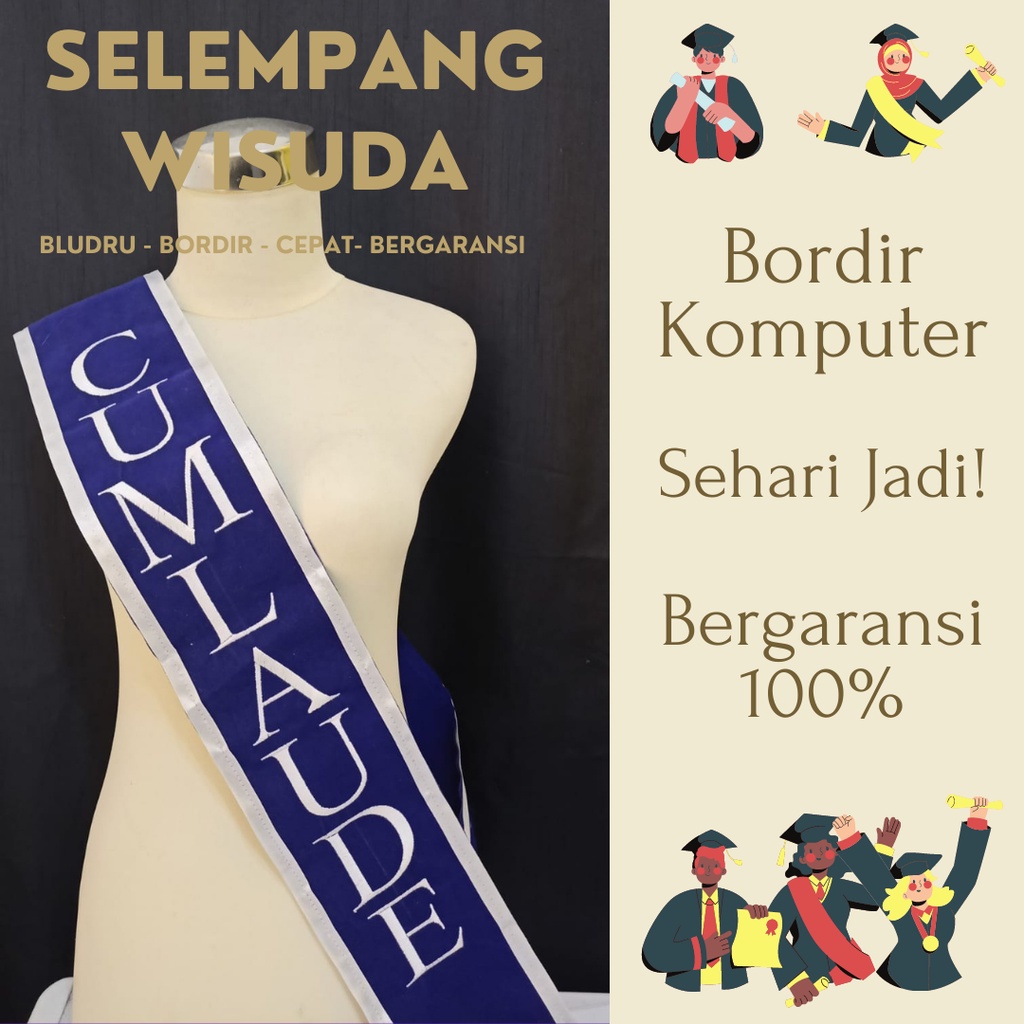 Jual Selempang Wisuda Bordir Cumlaude Premium Sehari Jadi Slempang Sash Hadiah Kado Graduation 1439