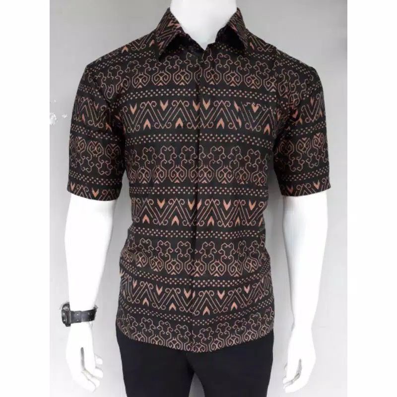 Size M L XL XXL JUMBO BSWART Batik HRB026 Kenongo Hem Batik Monochrom Semut Coklat Kemeja Batik Pria