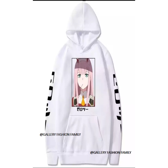 JAKET SWEATER HOODIE ANIME DARLING IN THE FRANXX ZERO TWO /JAKET ANIME DARLING TERBARU /Jaket Hoodie Anime Darling In The Franxx Warna Hitam Putih