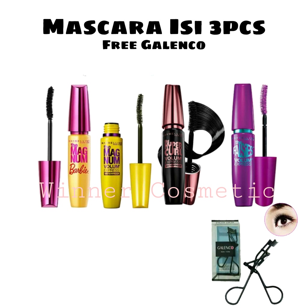 MASCARA MAYBELLINE ISI 3PCS + GALENCO PENJEPIT BULU MATA / MASCARA