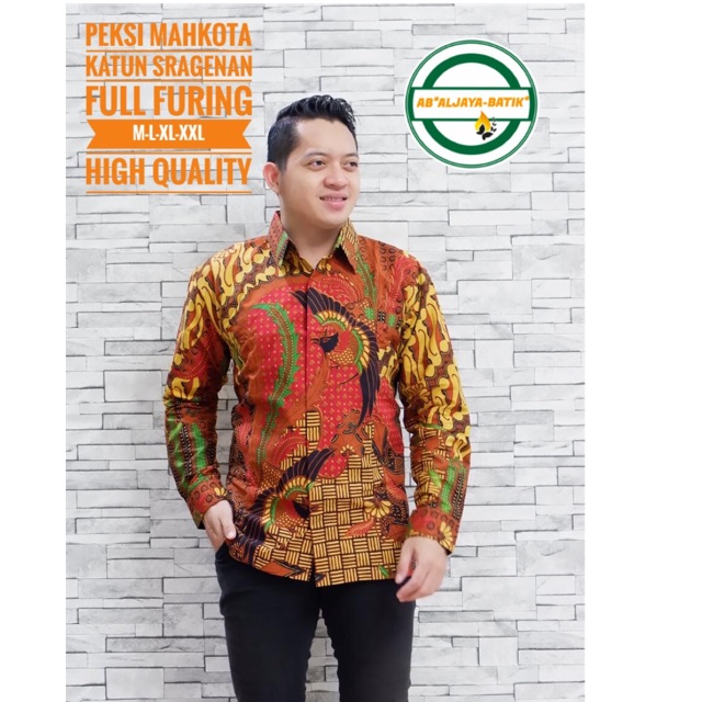 PEKSI MAHKOTA Kemeja Batik Pria Full Furing Katun Halus Sragenan