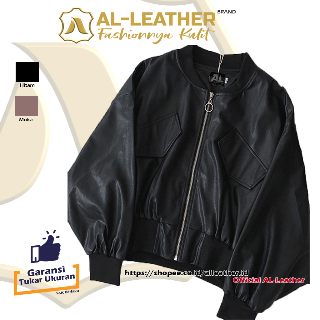 AL-Leather Jaket Kulit Wanita Korea Crop Top Model Lengan Balon Over Size Keren