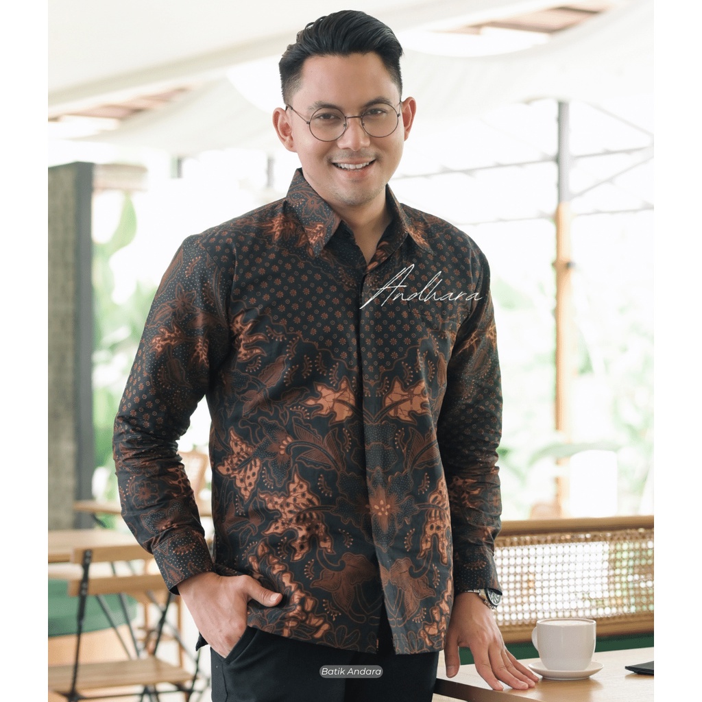 Perwira Sogan Kemeja Batik Pria Lengan Panjang Modern Jumbo Kasual Slim Fit