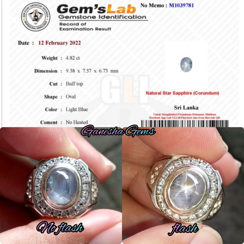 Natural Star Blue Sapphire Srilangka 4.82 Ct - Memo Book GLI lab