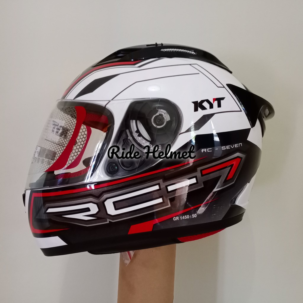 Helm Full Face KYT RC7 Seven Motif Seri 14 White Black Red New Original Putih Hitam Merah Touring