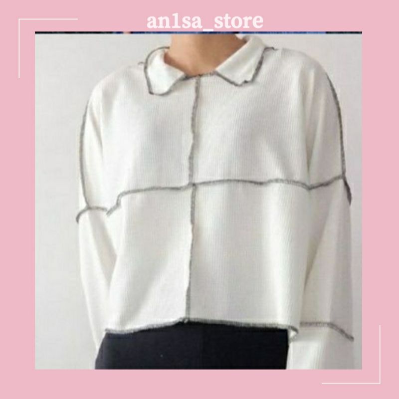 Crop Dust In Oversize Contrast Top RIB Kemeja Wanita Oversize