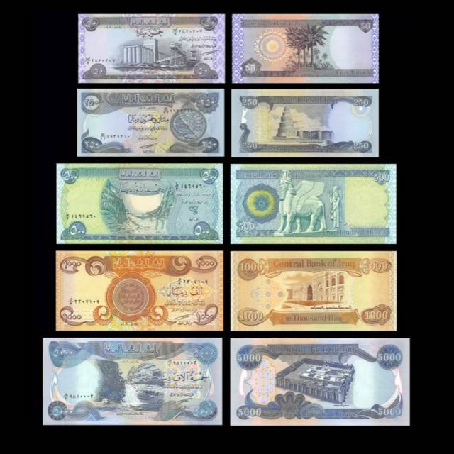 DINAR IRAQ SET 5 LEMBAR 2003-10 UNC ALL ORIGINAL UANG IRAQ 50 250 500 1000 5000 DINARS