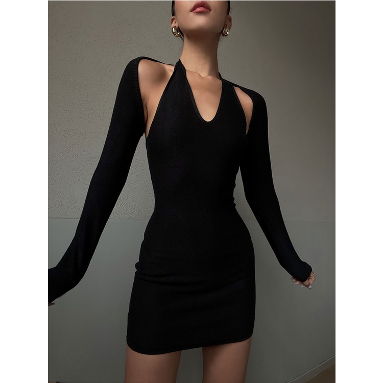 【Vanessa】Sexy Halter Bodycon Dress/Halter Dress &amp; Short Cardigan Set 7150