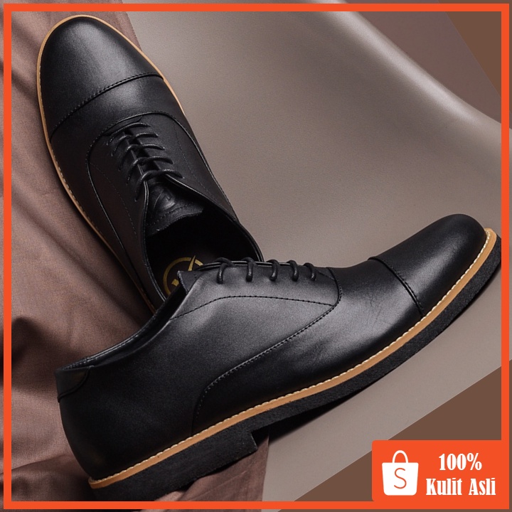 Sepatu Pantofel Pria Kulit Asli Casual Formal Kerja Oxford Sepatu Pantopel Pria - Oxford 0.1 Black