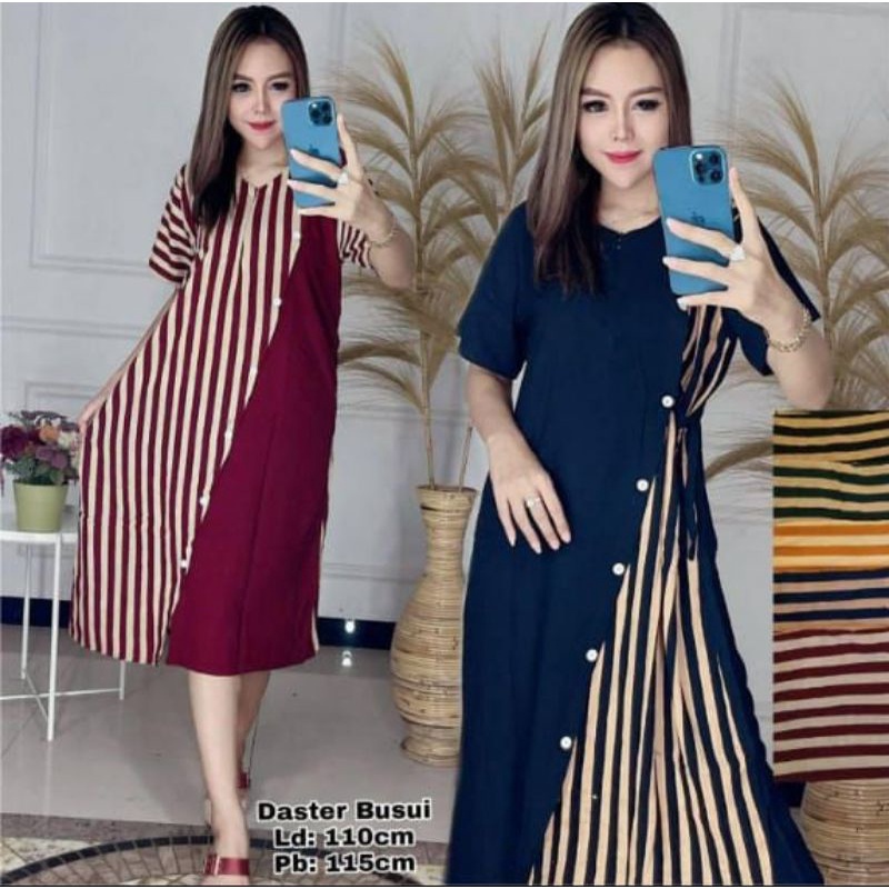 Daster Rayon Kombinasi Dster Andin Motif Salur Kombinasi Kekinian /Dress korean